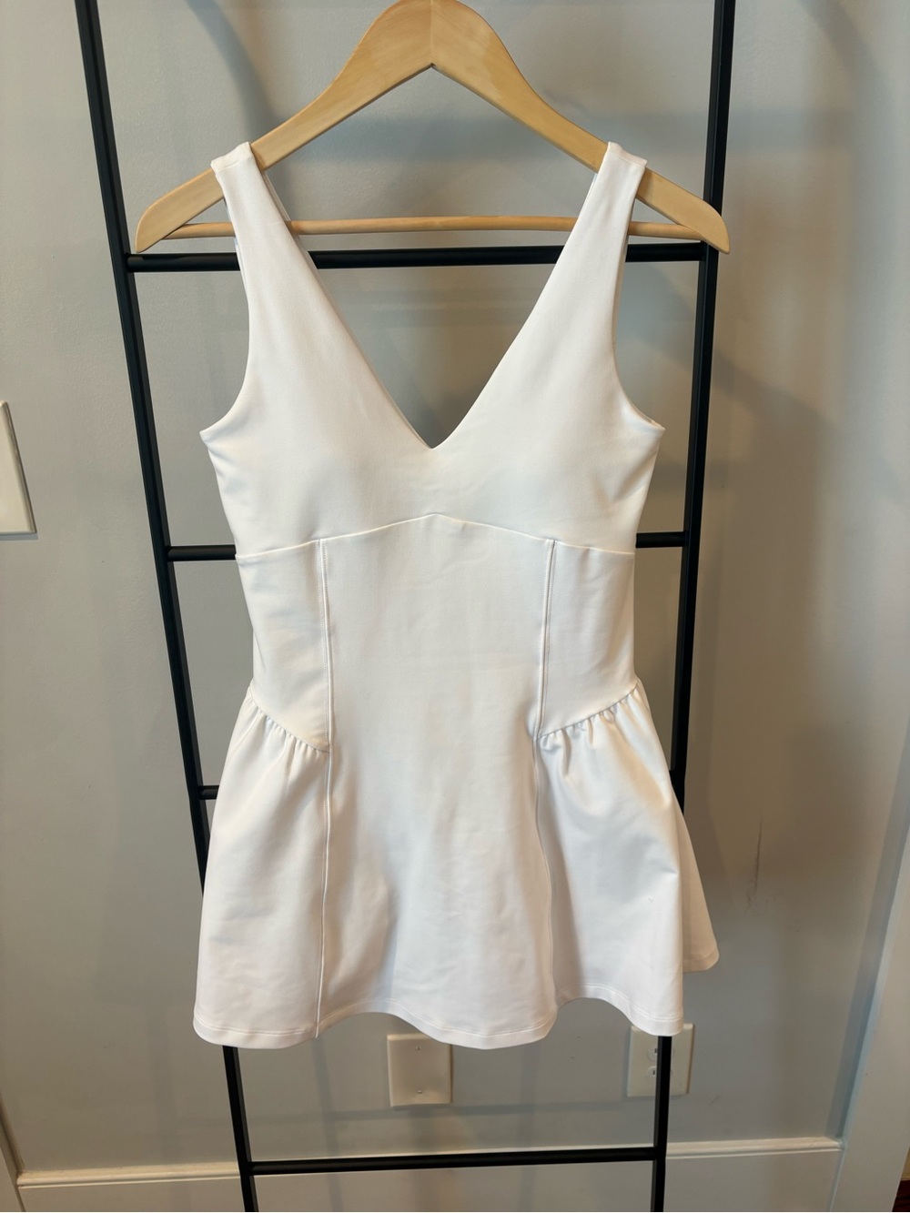 Abercrombie & Fitch White V-Neck Mini Dress with Peplum Skirt